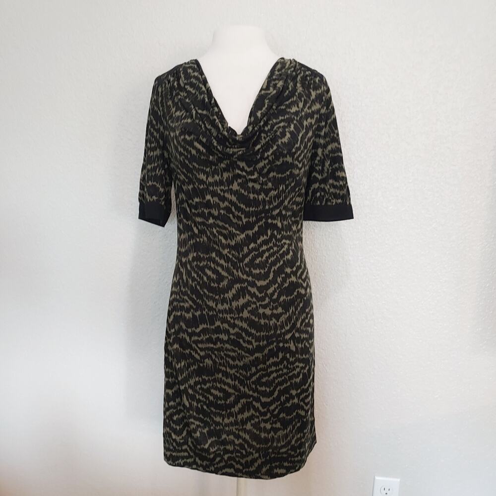 Trina Turk Green & Black Animal Print Shift Dress Size 4